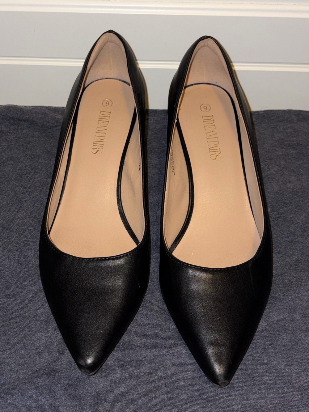 Dreampairs Black Faux Leather Pointed Toe Pumps Chunky Heel sz 9
